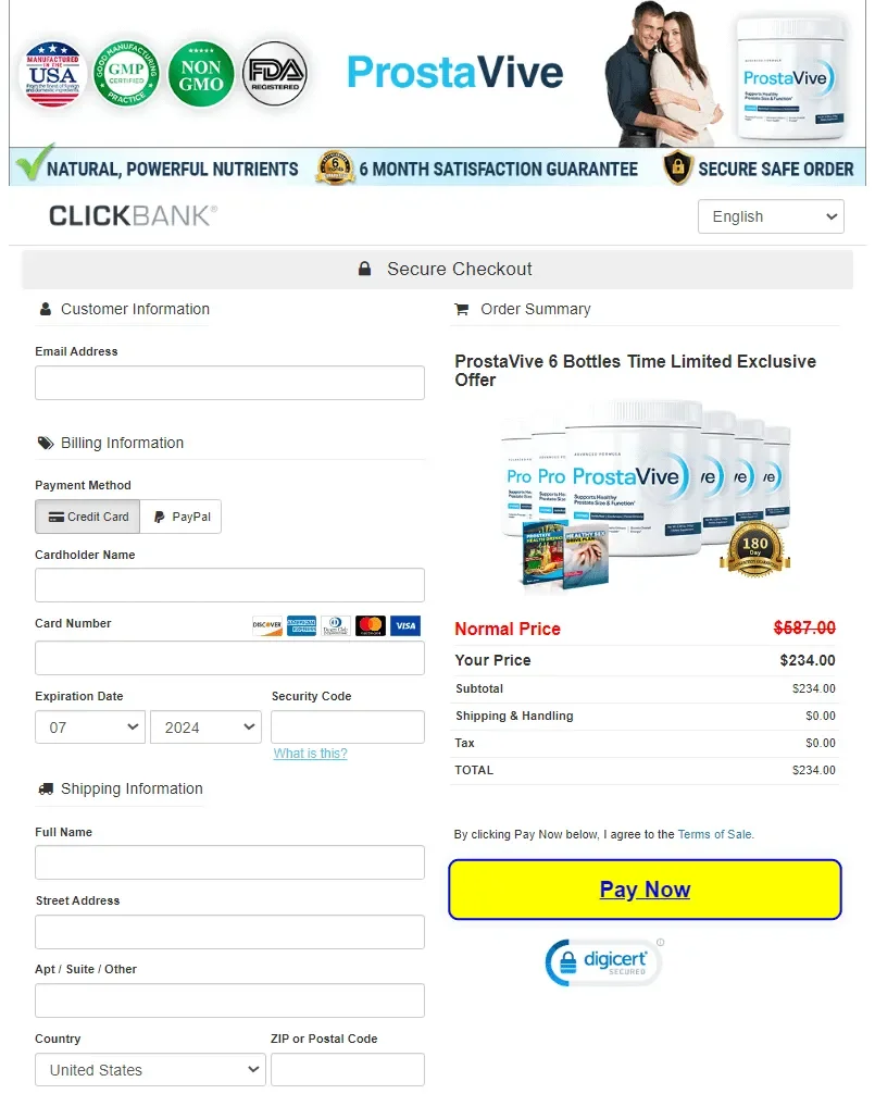 prostavive checkout page